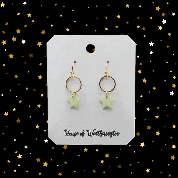 Handcrafted Mother of Pearl Star Earrings - Picture 1 of 6